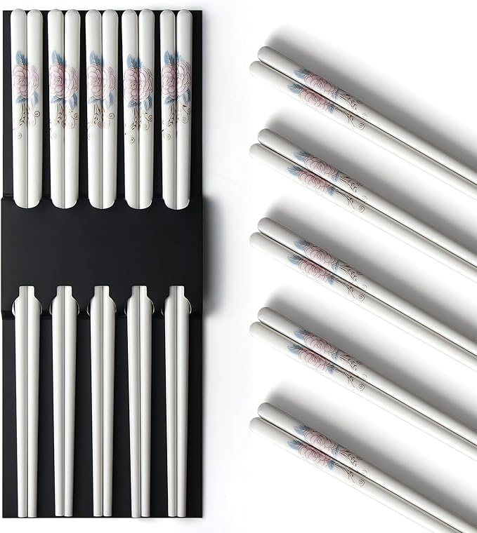 5 Pairs Ceramic Chopsticks, Bone China Chinese Reusable Chopsticks Dishwasher Safe, 9 1/2 Inches